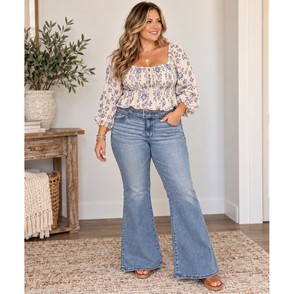 American Eagle Next Level Stretch Low Rise Flare Jeans 18 Dreamy Indigo NWT